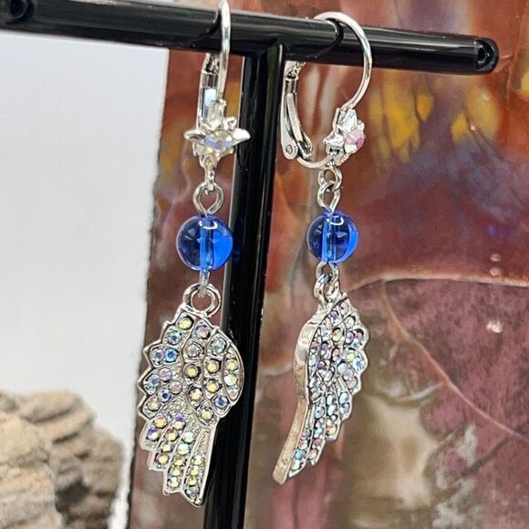 KIRKS FOLLY MIRACLES CRYSTAL ANGEL WING EARRINGS - Picture 1 of 5